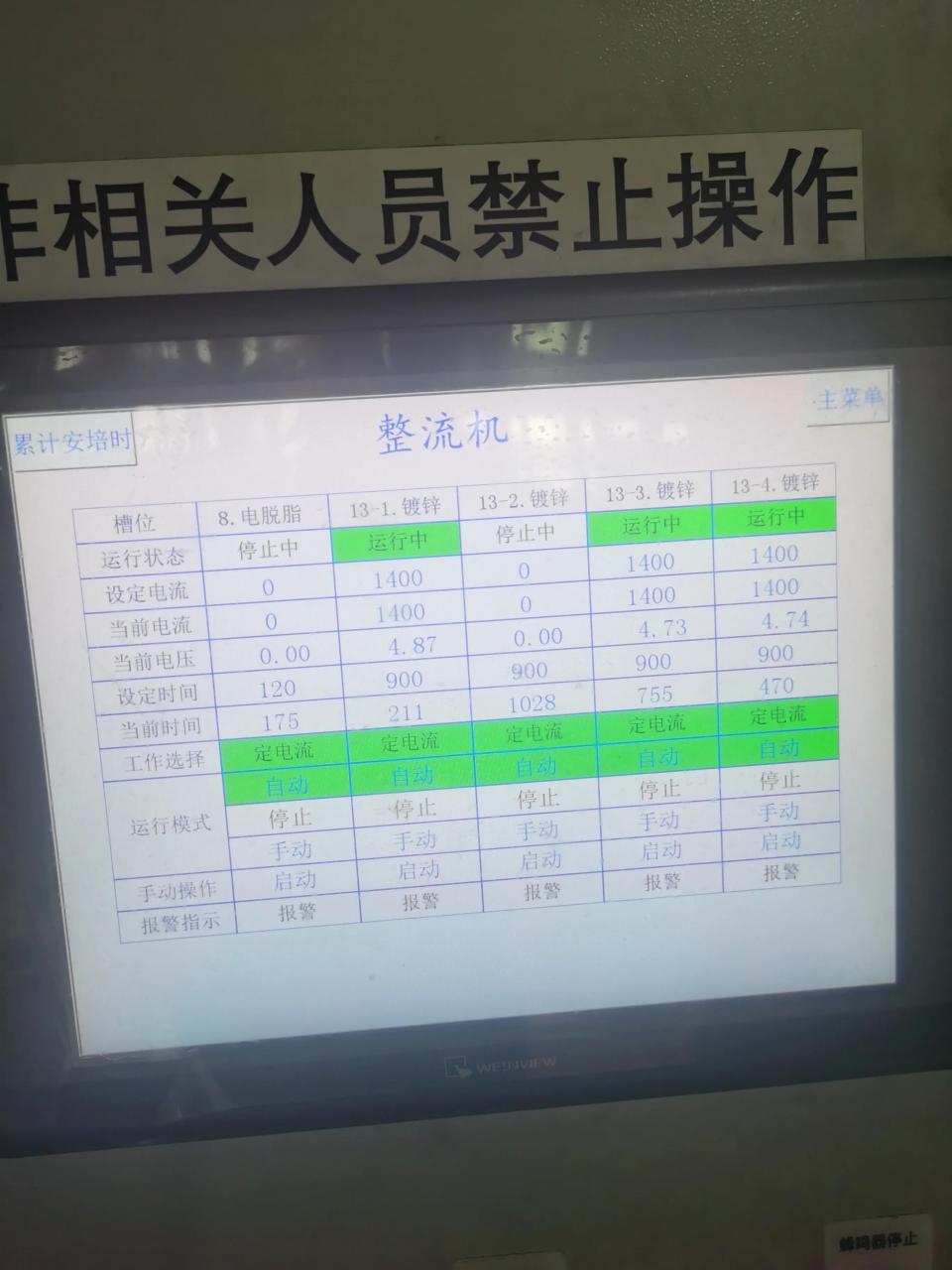 镀锌线增加电流监控报警流水