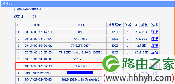 找到主路由器的无线WiFi名称