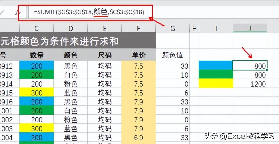 Excel表格以单元格颜色为条件进行求和(按单元格颜色求和)